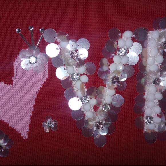 Talbots Red Embellished Love Sweater Size XL EUC P2P 23 Length 25 in - Picture 5 of 11